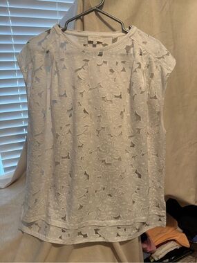 Ted Baker White Floral Eyelet Cap-Sleeve Blouse